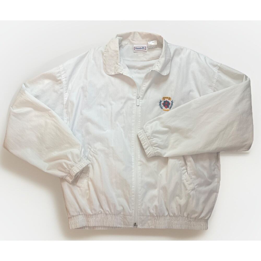 Reebok Menโs Vintage Windbreaker Cotton Blend White Sizeโ M Excellent Condition